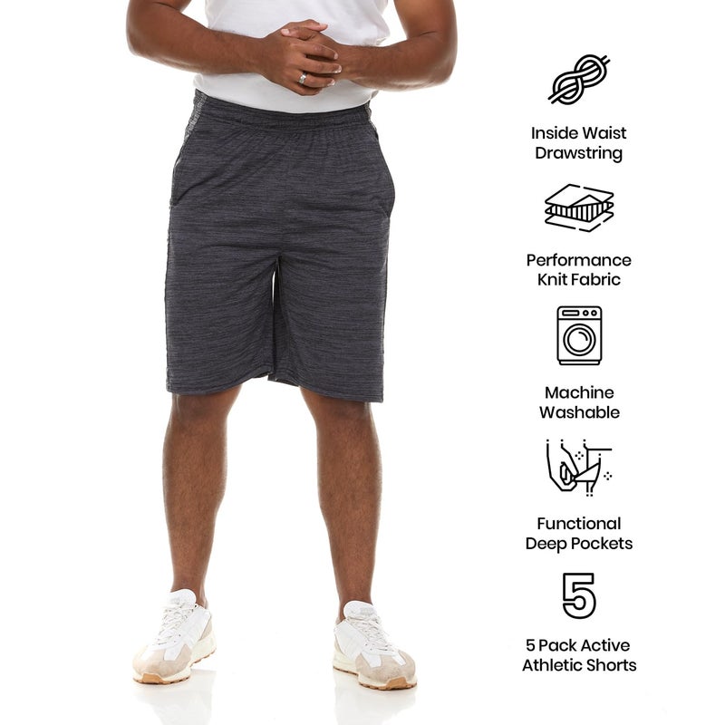 Essential Elements Athletic Shorts for Men - 5 Pack Men's Activewear with Pockets, Quick Dry Basketball Shorts - Sports Shorts for Workout, Gym, Running - Image 4